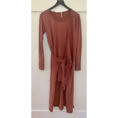 Free People Molly Side-Tie Midi Dress in Bittersweet Size XS Long Sleeve Cotton