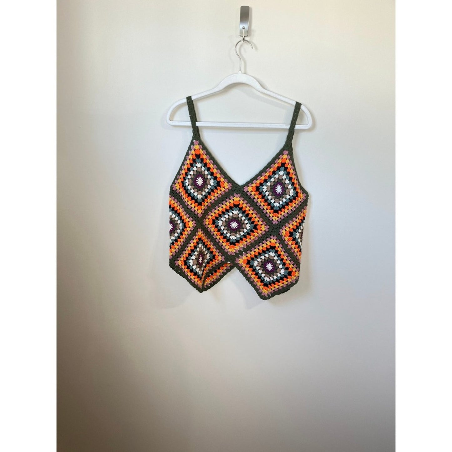 Jaded Gypsy Desert Sunset Tank Top S M Crochet Granny Square Boho Orange Green