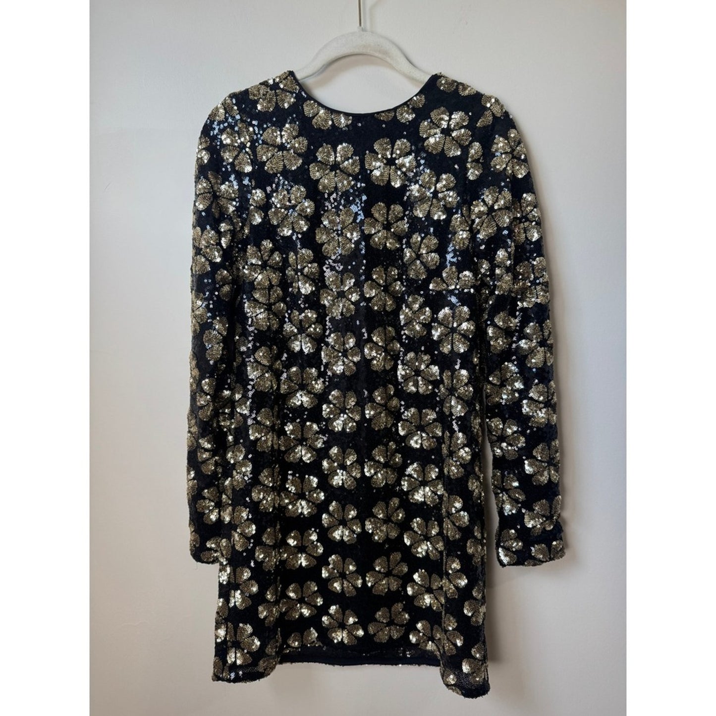 Show Me Your Mumu Womens XS Black Gold Sequin Floral Mini Dress Long Sleeve