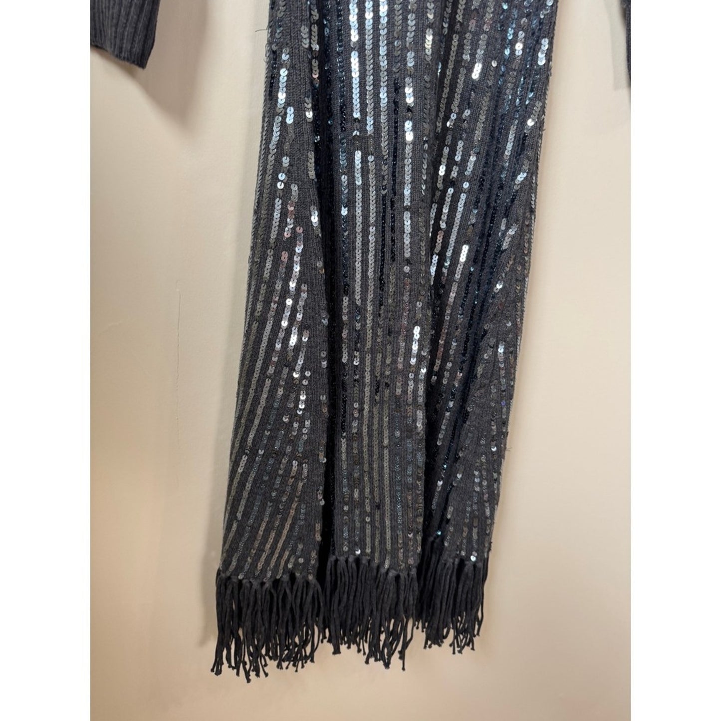 Monse Sequin Cold Shoulder Knit Midi Dress Grey Fringe Halter XS