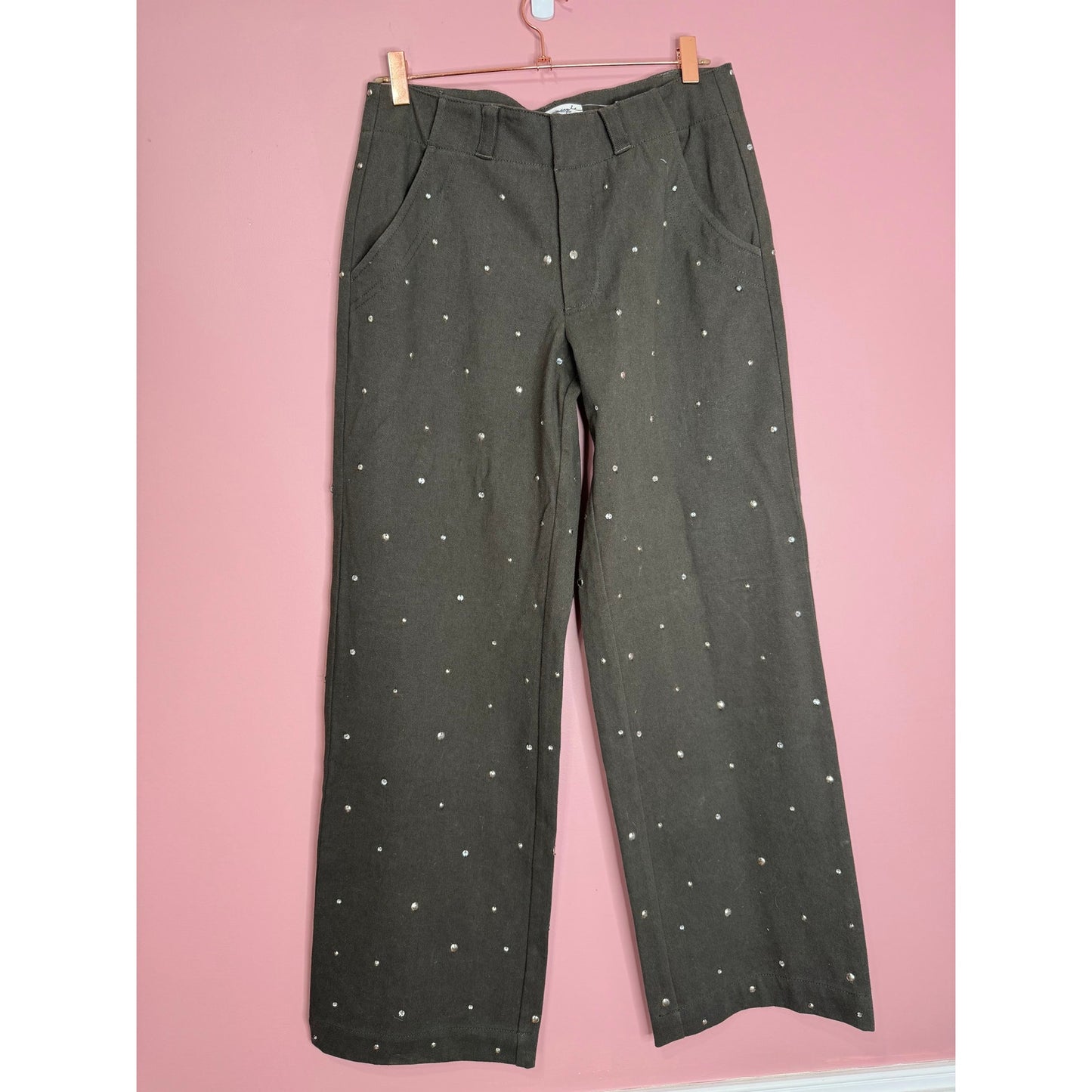 Free People Embellished Suit Set in Gray Size 4 Studded Relaxed Mid-Rise Pockets
