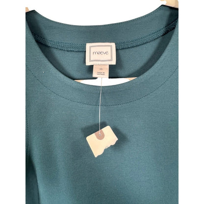 Maeve Anthropologie Teal Sheer Tulle Puff Sleeve Knit Top Crew Neck XS New