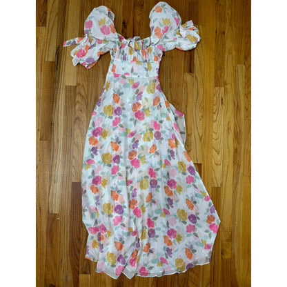 For Love & Lemons Petal Midi Dress Floral Size XXS Short Sleeve Asymmetrical