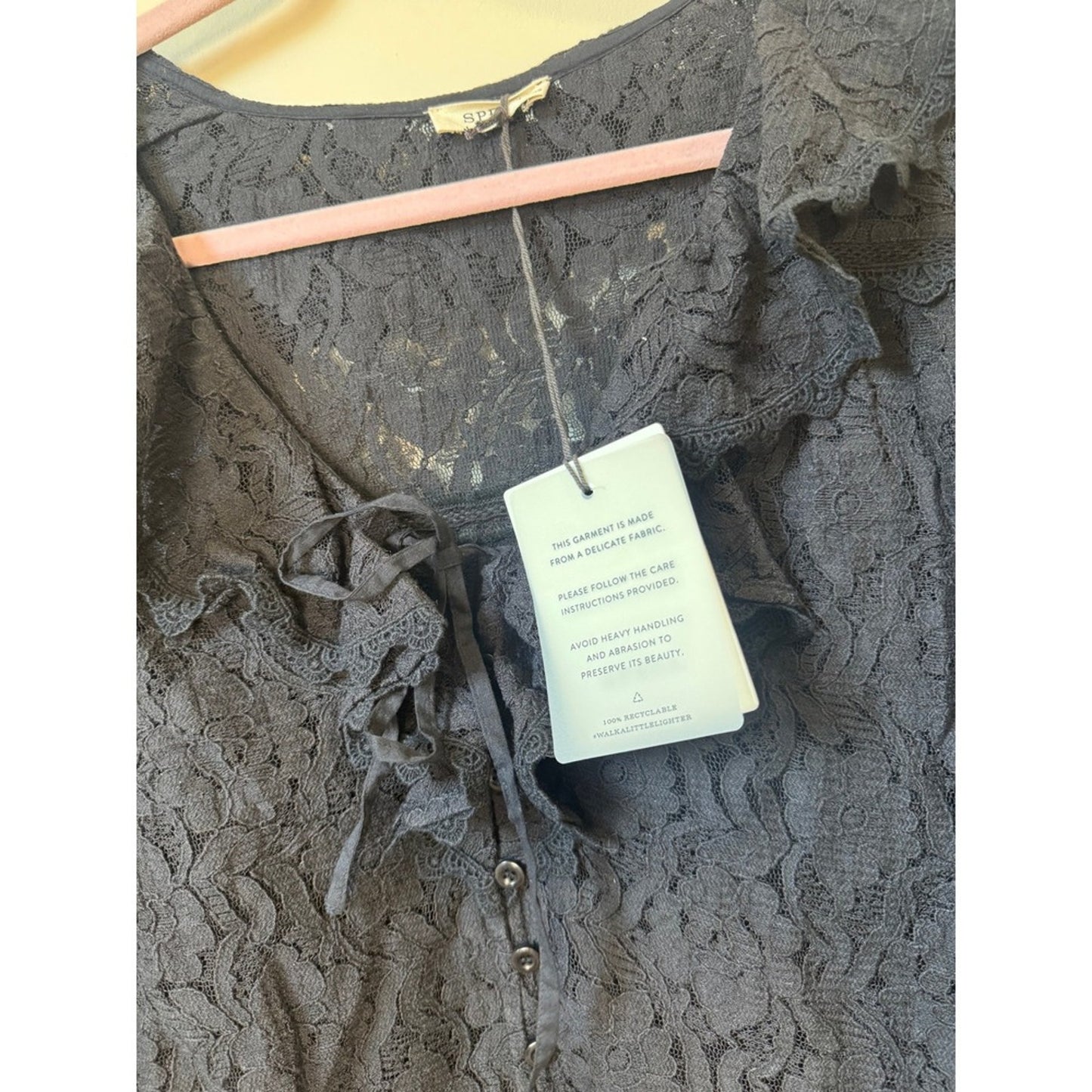 Spell & The Gypsy Collective Black Lace Ruffle Tie Front Blouse Top NWT
