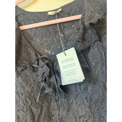 Spell & The Gypsy Collective Black Lace Ruffle Tie Front Blouse Top NWT