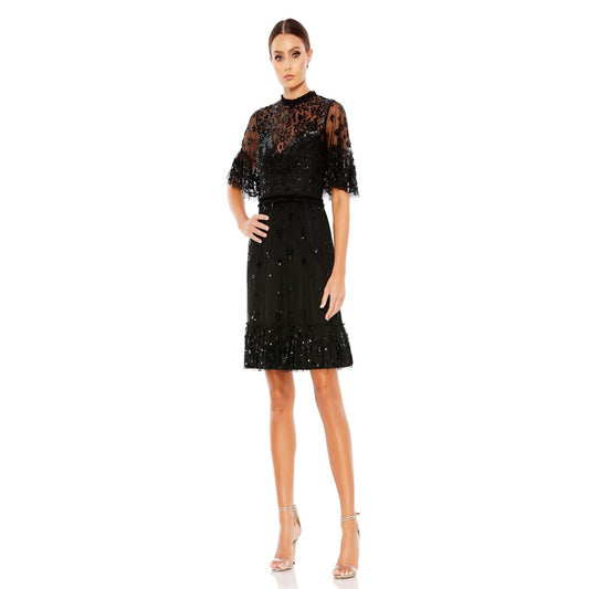 Mac Duggal Black Sequin High Neck Mini Dress Size 12 STYLE 9143