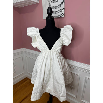 For Love & Lemons Clementine Mini Dress in White Large Stretch Lined Pleated