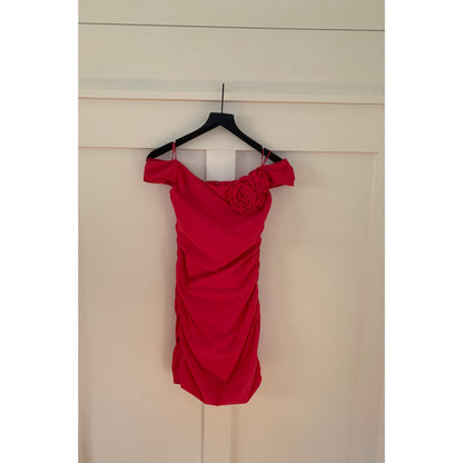 Zara Mini Dress in Hot Pink Medium Off Shoulder Rose Detail Lined Party Cocktail