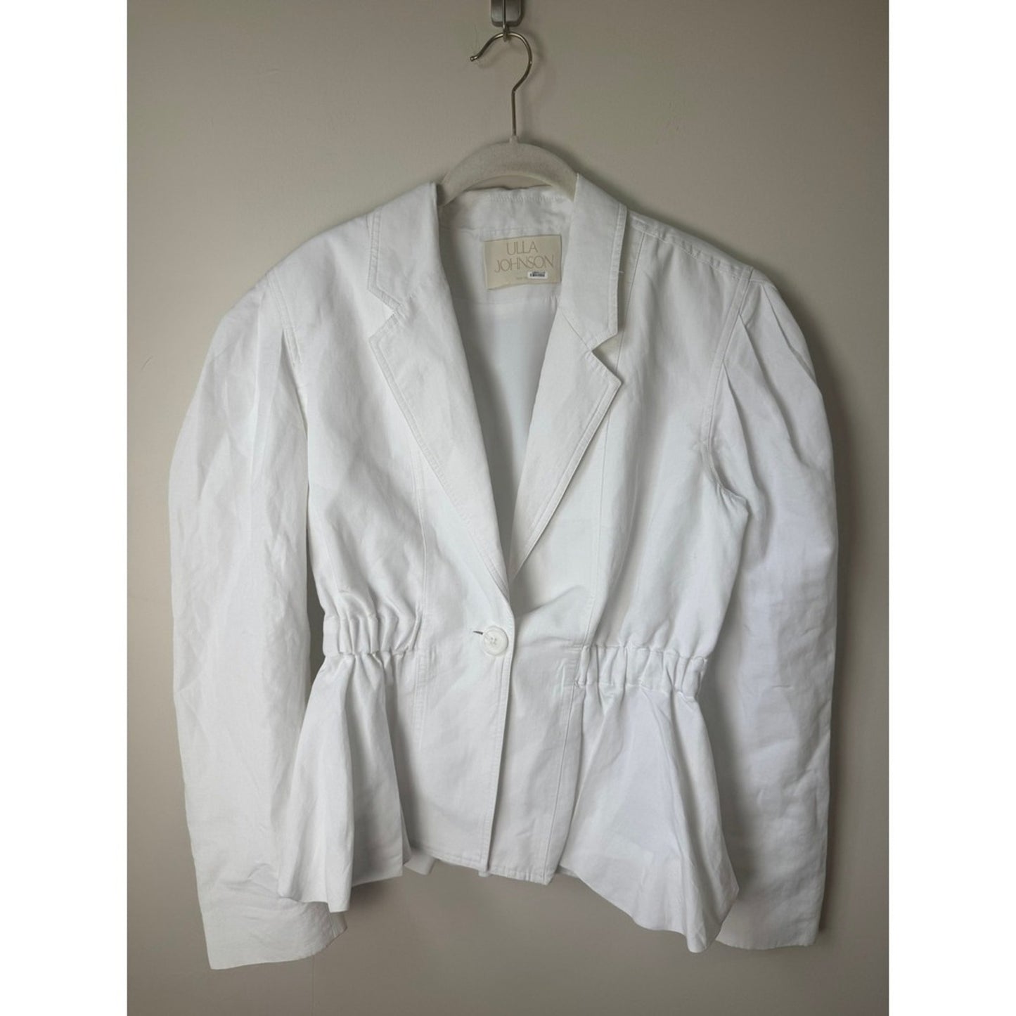 Ulla Johnson White Cotton Linen Puff Sleeve Peplum Blazer Jacket Size S