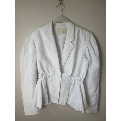 Ulla Johnson White Cotton Linen Puff Sleeve Peplum Blazer Jacket Size S