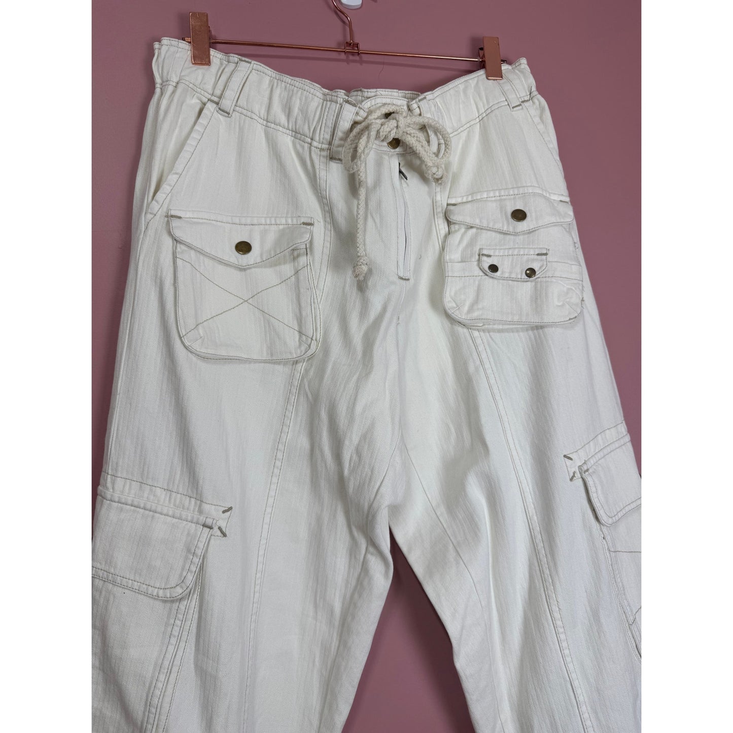 Free People Birch Denim Wide-Leg Pants Ivory Size Medium