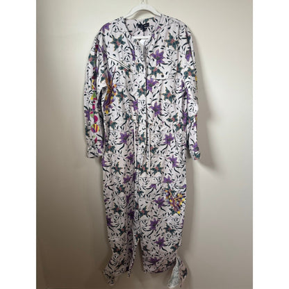 Isabel Marant Etoile Floral Bird Embroidered Utility Jumpsuit Ivory Purple