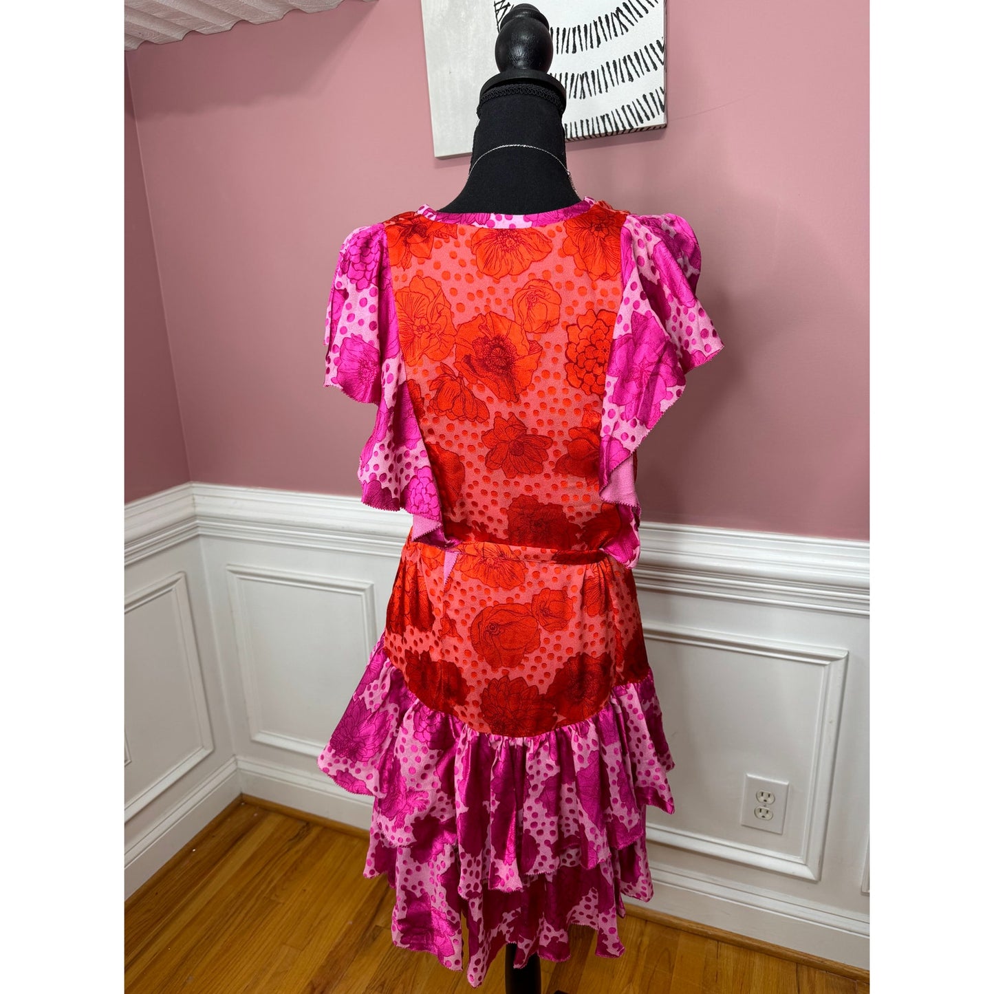 Le Superbe Aurora Flora Lil Flirt Wrap Dress Fuchsia Pink Size 12 Floral Ruffle