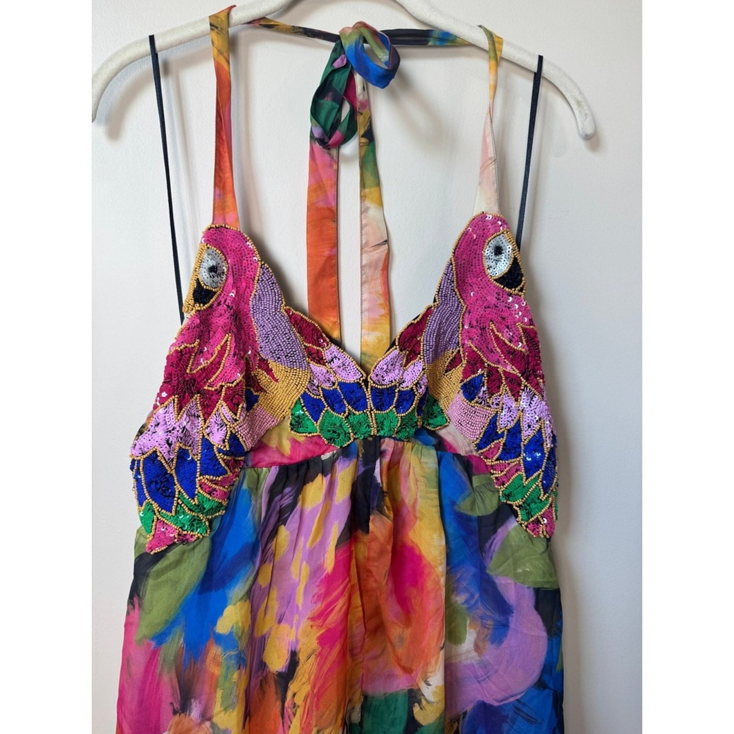 Show Me Your Mumu Womens Tropical Parrot Embroidered Halter Maxi Dress Boho