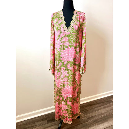 Hemant and Nandita Pakhi Kaftan Dress with Slip Lining Small Floral Side Slit