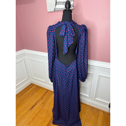 For Love & Lemons Mavis Maxi Dress Purple Polka Dots Large Long Sleeve Backless