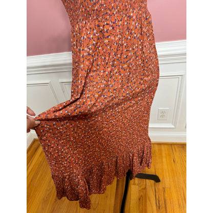 byTimo Floral Maxi Dress Orange Floral Small Short Sleeve Ruffle Smocked Cotton