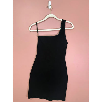 Babaton Aritzia Sculpt Knit One-Shoulder Mini Dress Black Size Small