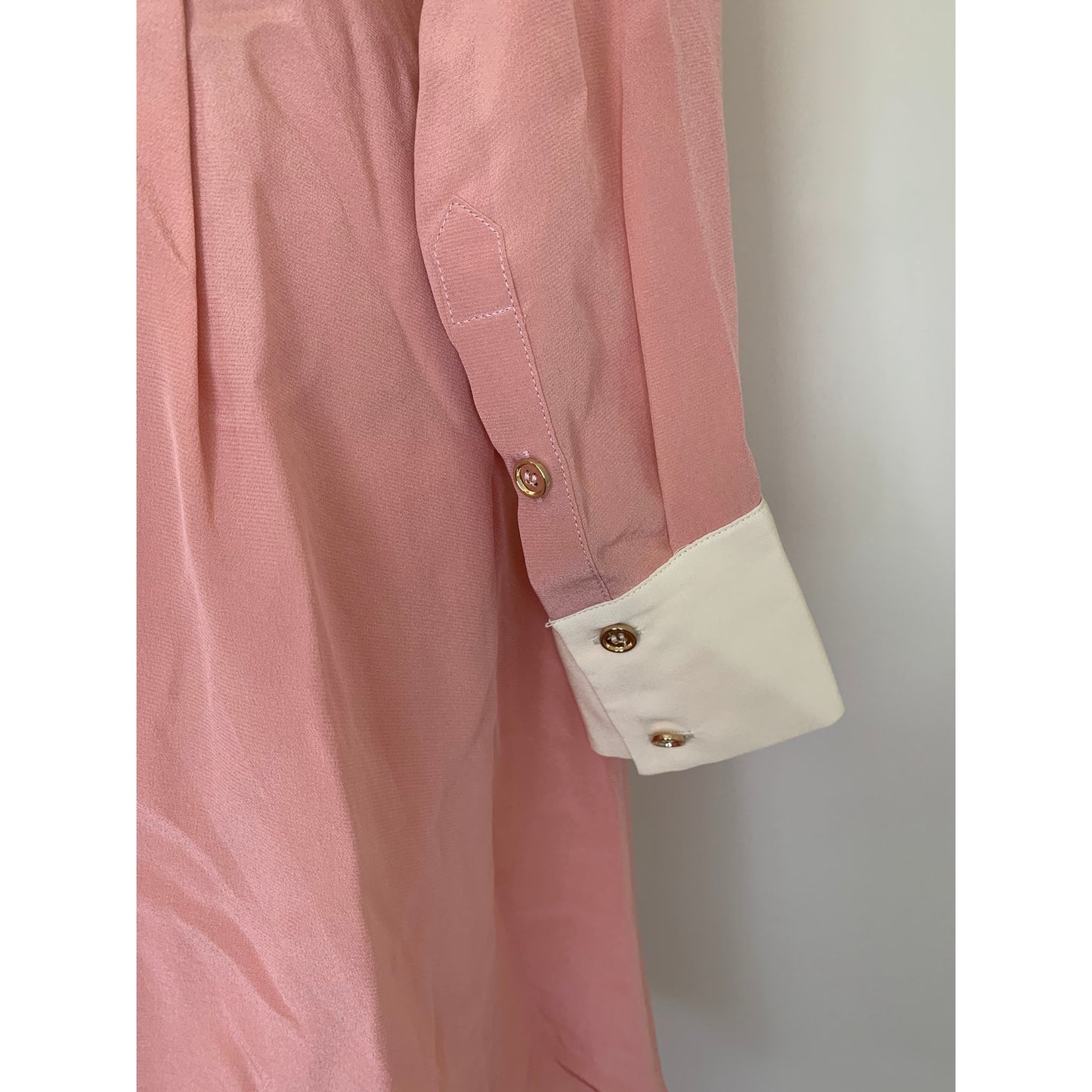 Karen Millen Colour Block Silk Satin Long Sleeve Dress Pink Size 14 Button Front