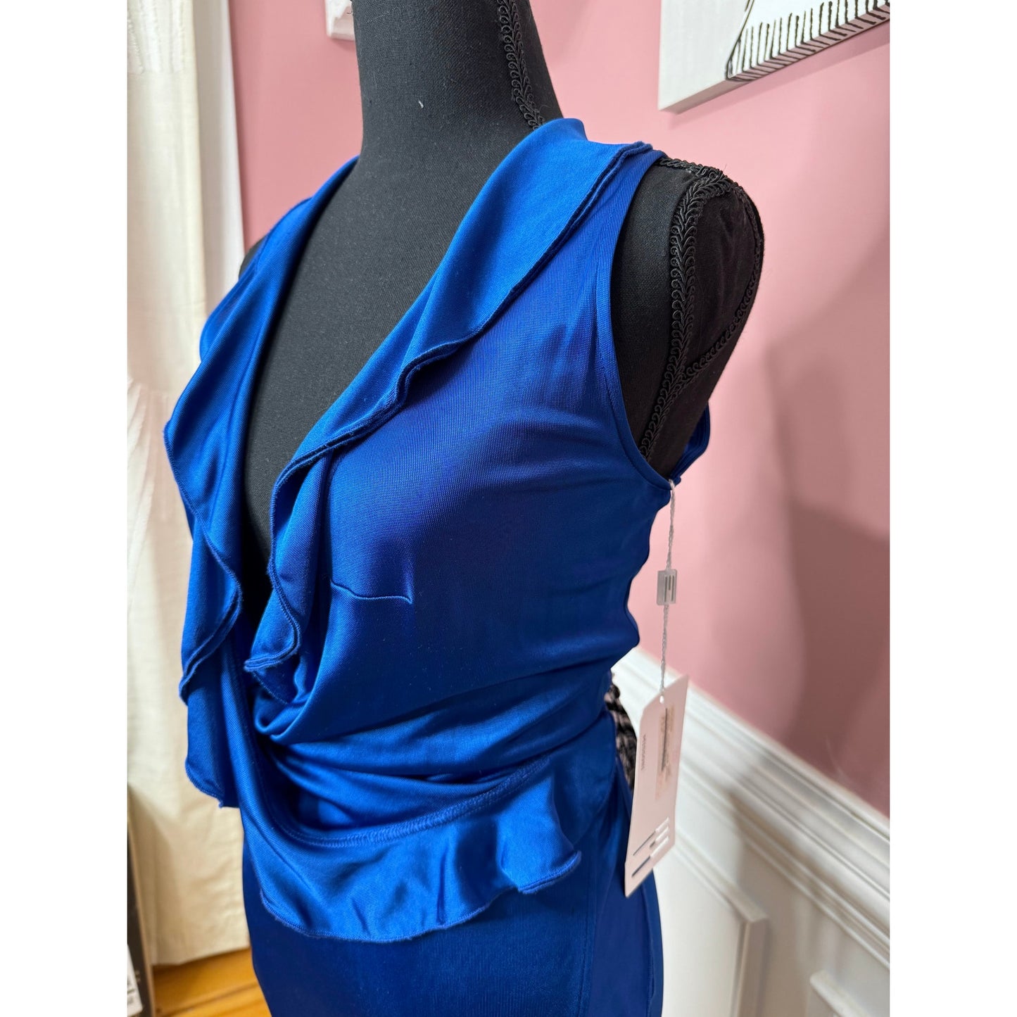 Missoni Viscose Wrap Dress in Royal Blue US Size 8 Cowl Neck Ruffle Asymmetric