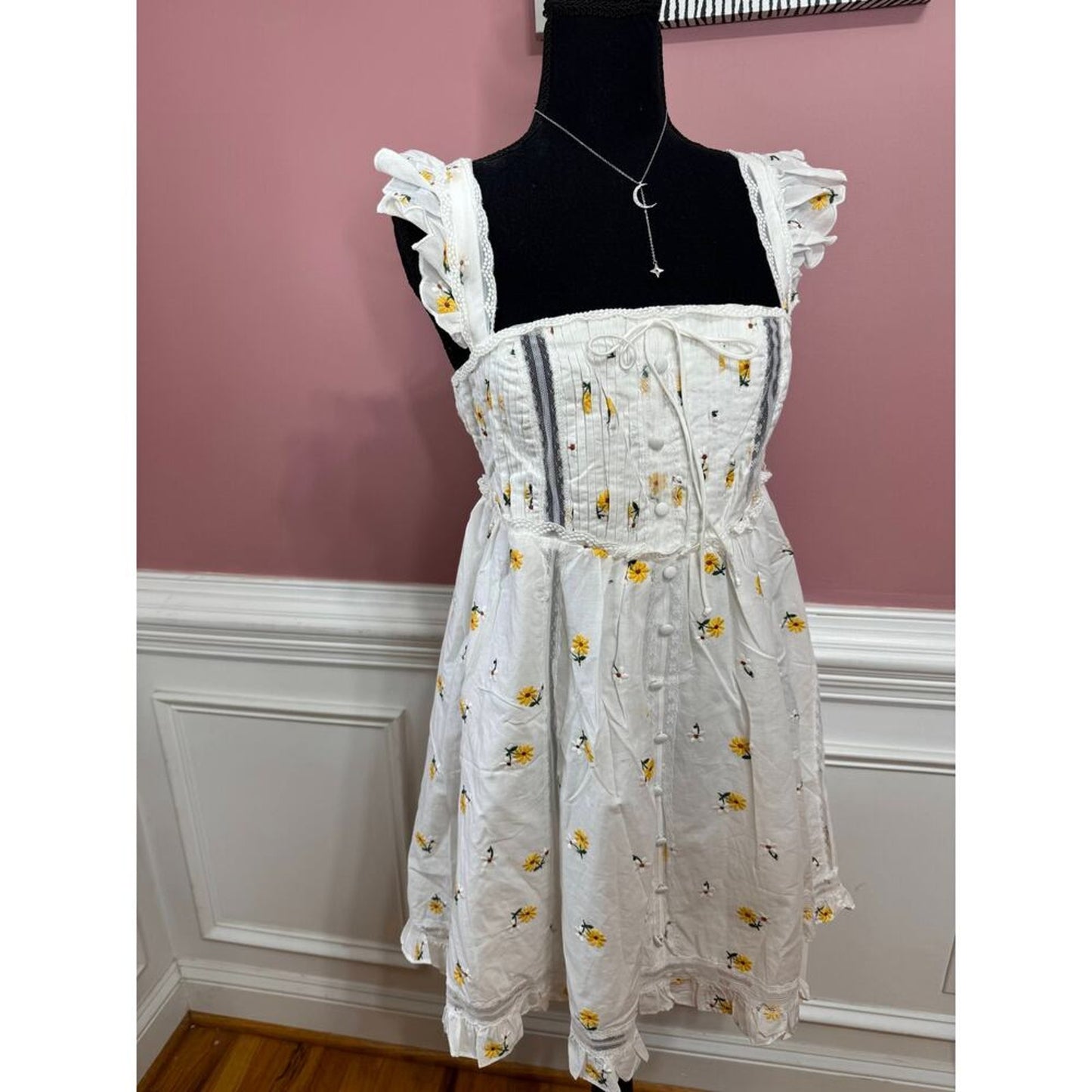 For Love & Lemons Leanne Mini‎ Slip Dress in White Size XL Floral Embroidered