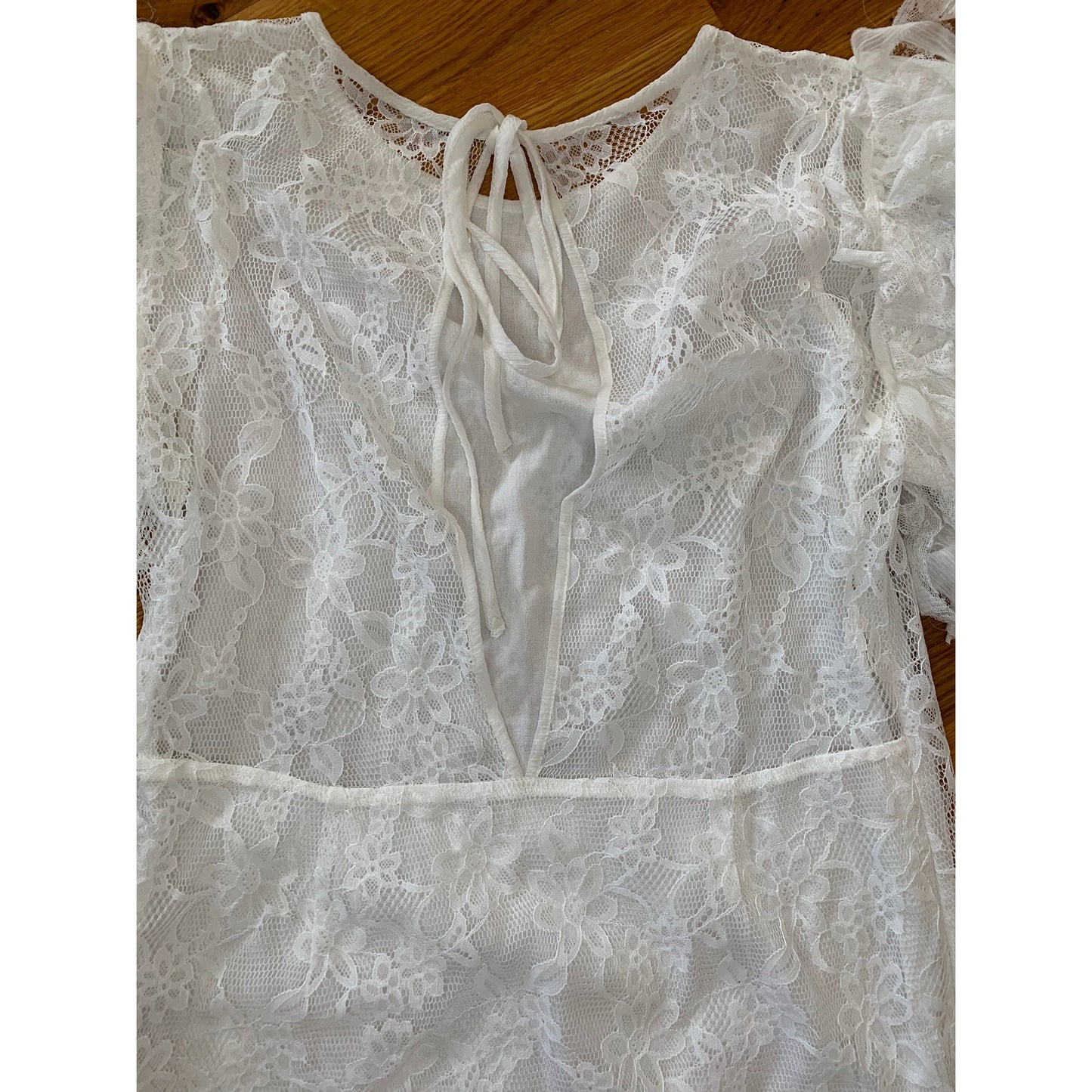 Free People Songbird Mini Lace Dress in White Floral Medium Short Sleeve Lined