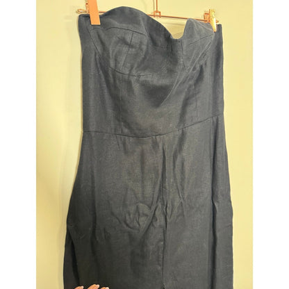 Reformation Black Linen Strapless Bustier Midi Dress with Front Slit