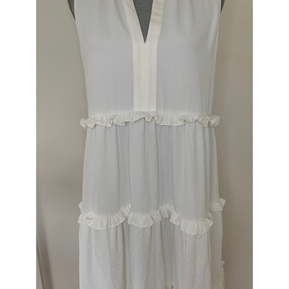 Amanda Uprichard Wilma Midi Tiered Dress in White Medium Pullover Sleeveless