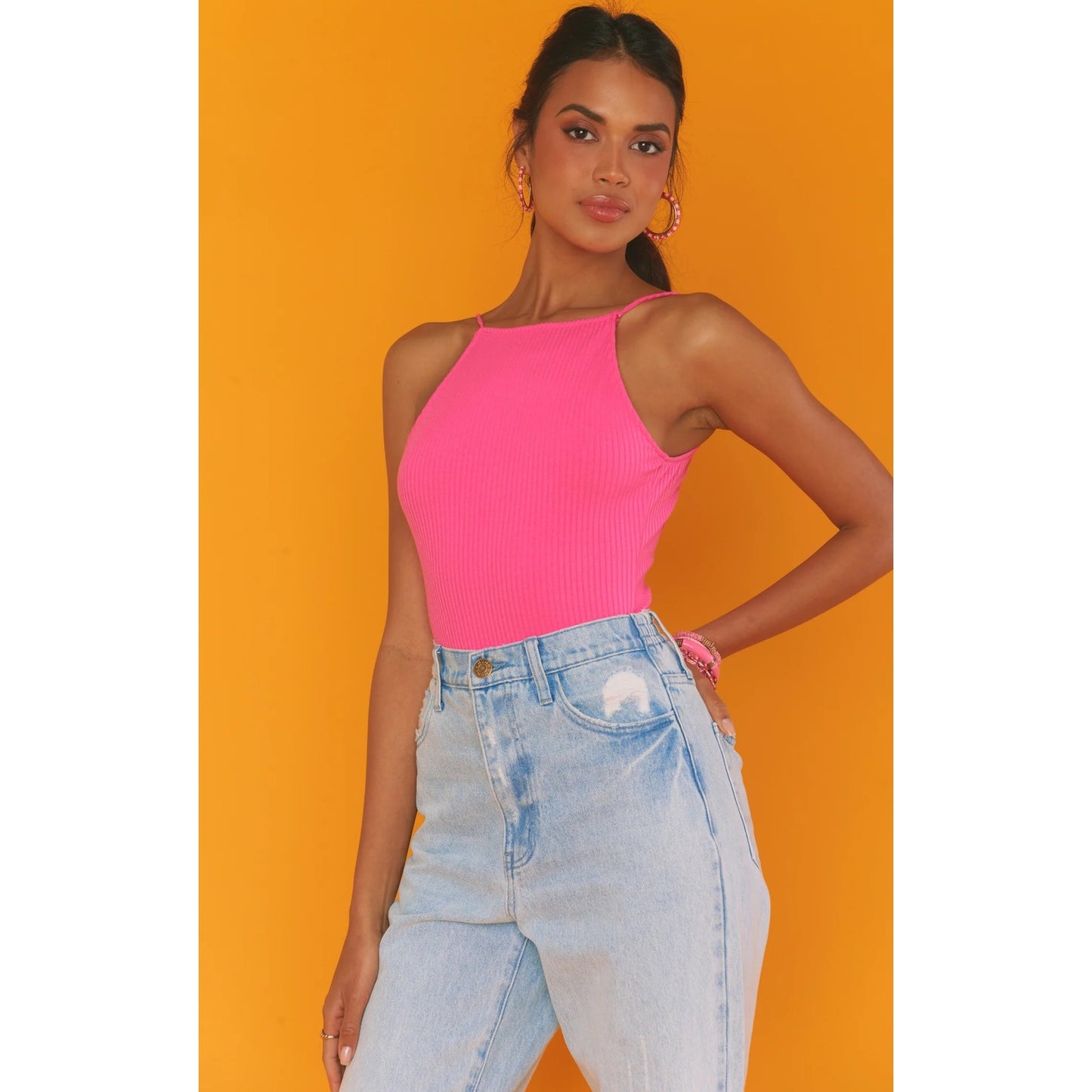 Show Me Your Mumu Portia Ribbed Bodysuit in Hot Pink Size XL