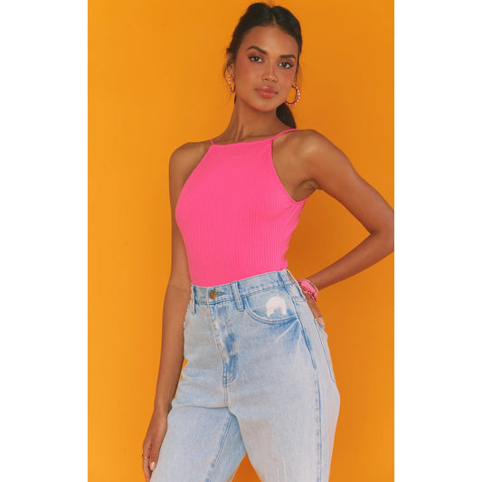 Show Me Your Mumu Portia Ribbed Bodysuit in Hot Pink Size XL