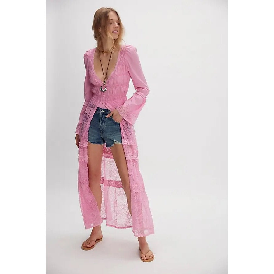 NEW NWT Free People Intimately Sweet Saloom Maxi Bodysuit Festival Pink Medium