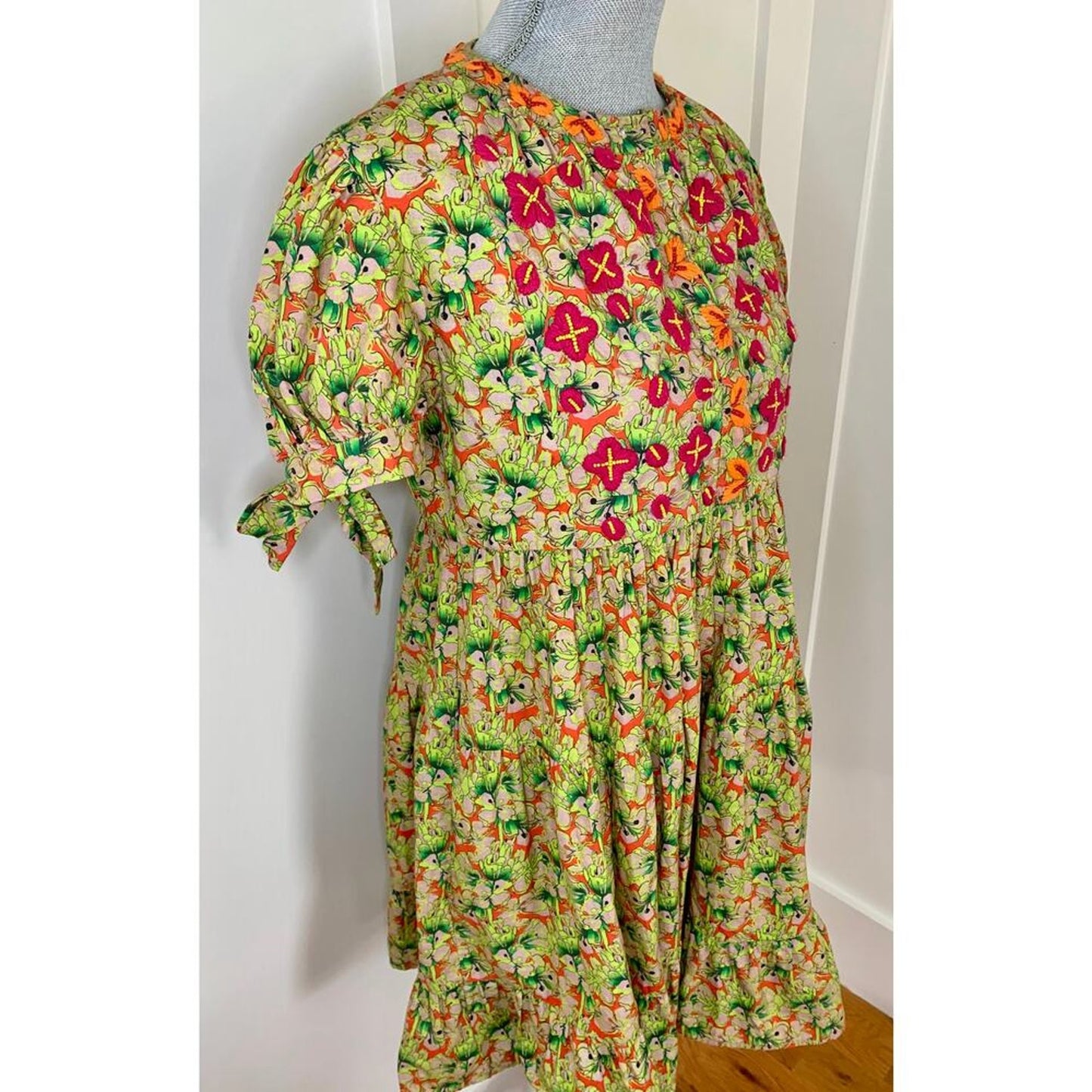 Anthropologie Roopa Pemmaraju Auretta Beaded Embroidered Mini Dress Small Cotton