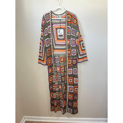 Jaded Gypsy Desert Sunset Duster Crochet Maxi Kimono One Size O/S