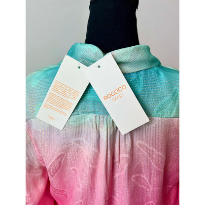 Rococo Sand Mini Dress in Ombre Small Floral Beaded Tasseled Long Sleeve Lined
