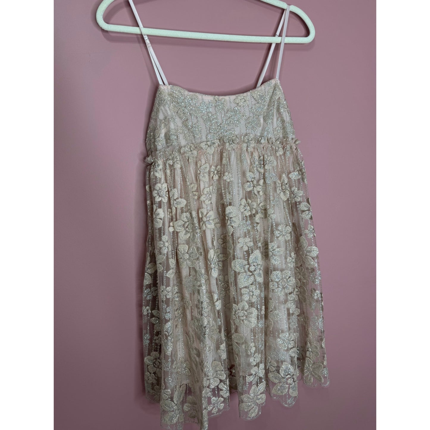 Free People All That Glitters Mini Dress Cream Size XS Babydoll Sleeveless Lined
