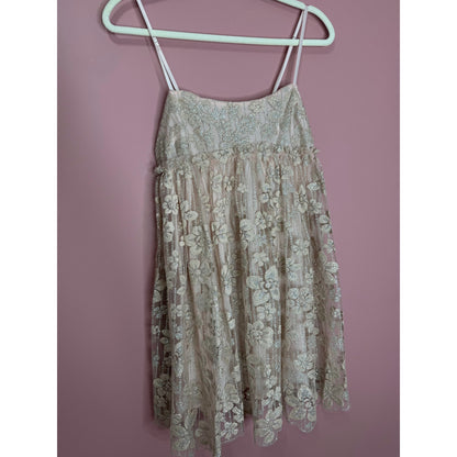 Free People All That Glitters Mini Dress Cream Size XS Babydoll Sleeveless Lined