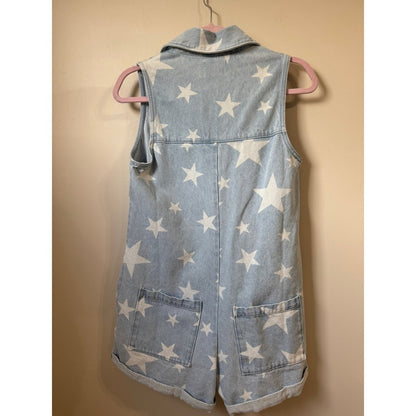 Show Me Your Mumu Star Print Denim Romper Light Wash Sleeveless Zip Front Small