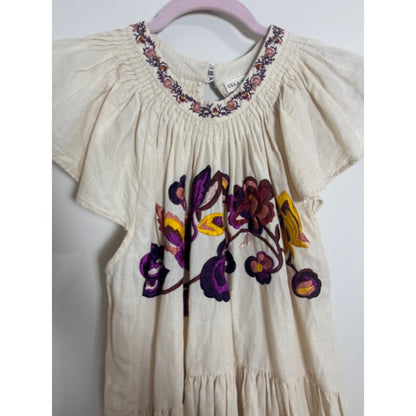 Ulla Johnson Embroidered Tiered Midi Dress Ruffled Neckline Flutter Sleeve