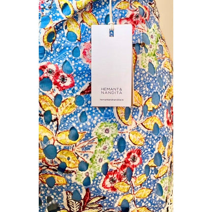 Hemant and Nandita Preet Mini Dress in Blue Medium Floral Halter Eyelet Lined