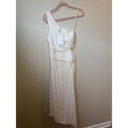 ALC Delfina One Shoulder Pleated Cutout Midi Dress Whisper White Size 8 NEW