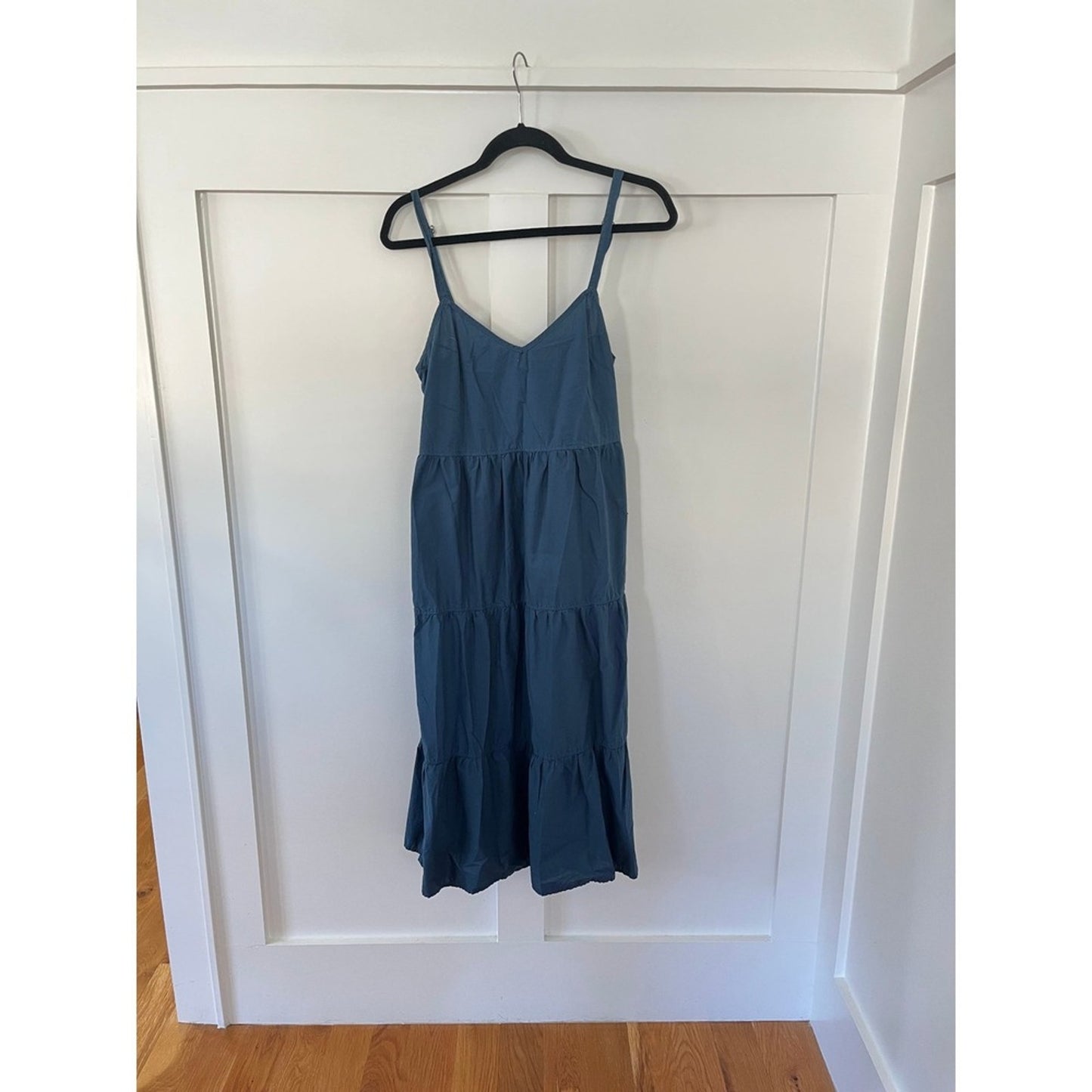 Nation LTD Tiered Midi Dress Blue Spaghetti Strap Cotton Pima Size S