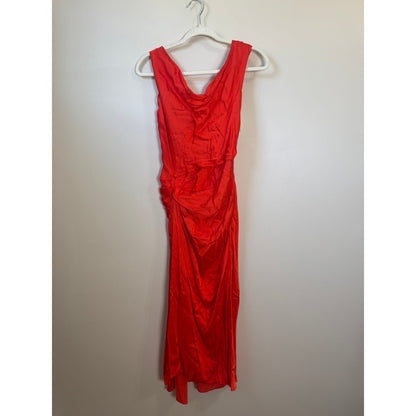 ALC Delfine Orange Silk Blend Cowl Neck Knotted Draped Midi Dress NEW