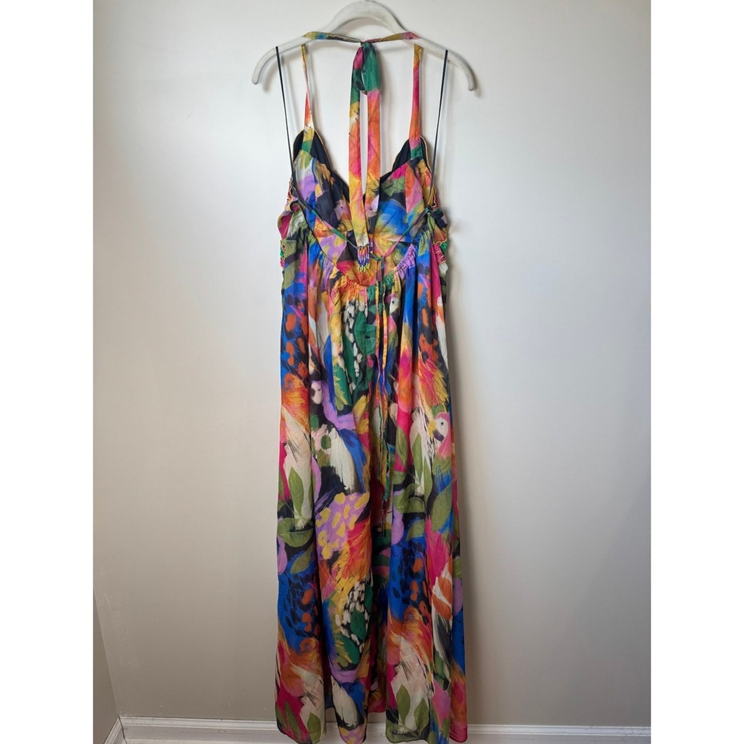Show Me Your Mumu Womens Tropical Parrot Embroidered Halter Maxi Dress Boho