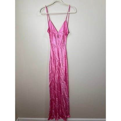 Bec + Bridge Pink Satin Maxi Dress V-Neck Open Back Formal Gown NEW