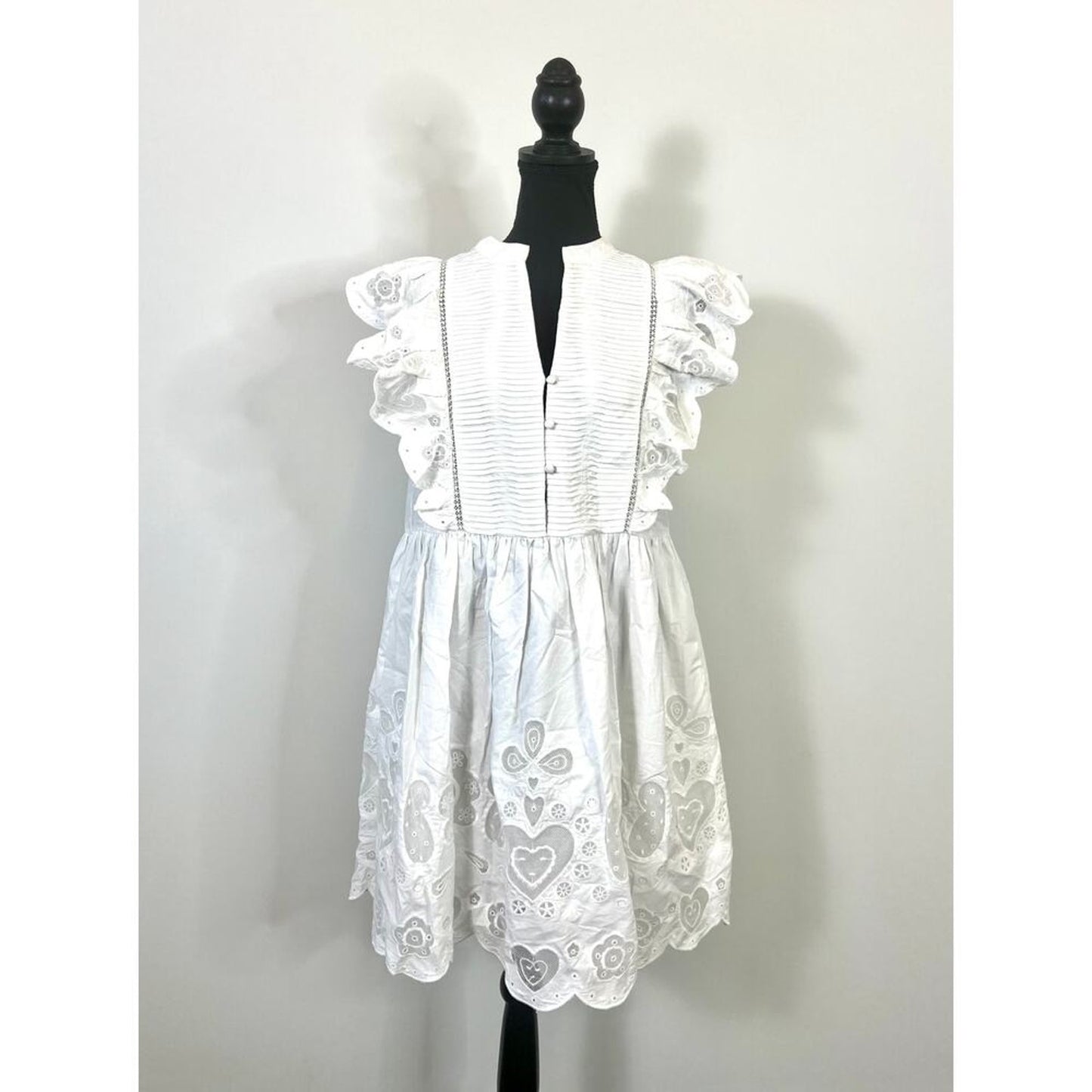 SEA White Jeanetta Eyelet Mini Dress in White‎ Size XS Lace Lined Cotton Party