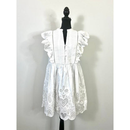 SEA White Jeanetta Eyelet Mini Dress in White‎ Size XS Lace Lined Cotton Party