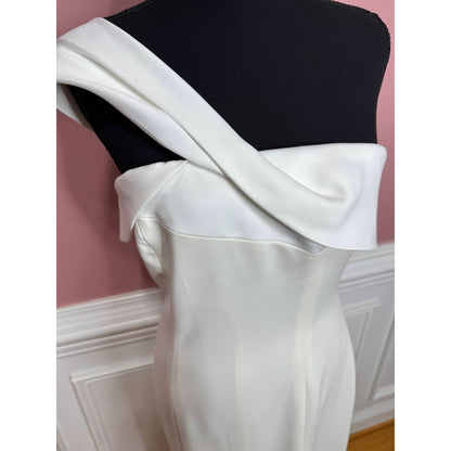 Jay Godfrey One Shoulder Midi Pencil Dress in White Size 6 Side Slit Wedding