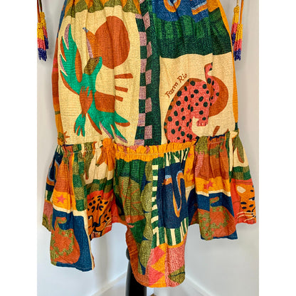 Farm Rio Anthropologie Jungle Printed Cover-Up Mini Dress Small V-Neck Cotton