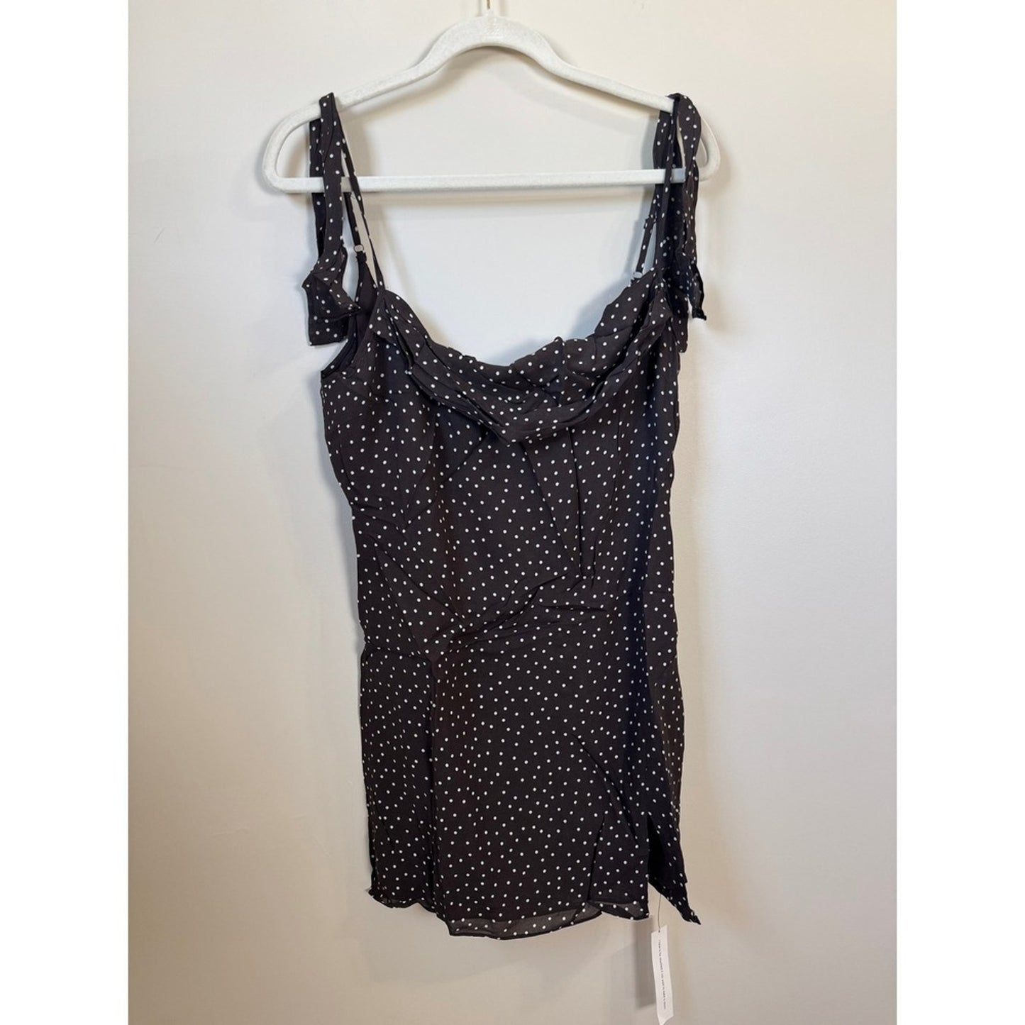 Reformation Juliette Mini Dress Brown Polka Dot Cowl Neck Tie Strap Size 4