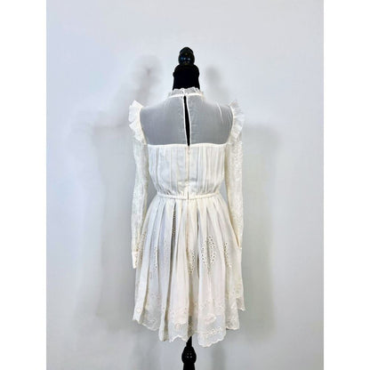Self Portrait Broderie Mini Dress in Ivory Size 2 Chiffon‎ Lace Mock Neck Lined